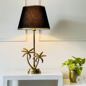Modern Luxury Gold Palm Tree <b>Table</b> Lamp Black Fabric Shade Antique Brass Art Deco <b>Bedside</b> Living Room Home Decor Light - Product Image 2