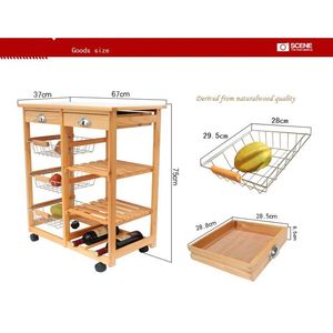 Carrello da Cucina in Legno con 2 Cassetti, Ruote Girevoli, Ripiano Rimovibile, Colore Legno, Carrello da Cucina a 2 Cassetti - Product Image 5