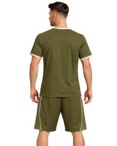 Conjunto Deportivo para Hombre en Verde Oliva y Blanco, Camiseta y Pantalones Cortos Transpirables de Secado Rápido para Gimnasio, Atletismo, Running y Entrenamiento - Product Image 2