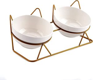 Soporte doble para tazones de mascotas, juego de tazones de cerámica para perros, tazón elevado para alimentar mascotas, tazón para mascotas con marco de metal, soporte elevado para alimentar perros - Product Image 6