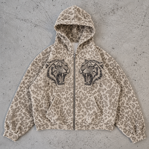 Thorn Embroidery Womens Leopard Print Zipper <b>Hoodies</b> Retail Collections Private Label Sample Requests Size Options Y2K <b>Aesthetic</b> - Product Image 5