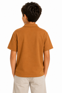 Polo classique pour garçons, couleur orange rouille, en coton mélangé doux, manches courtes, col classique, coupe régulière, haut décontracté d'été, confortable - Product Image 3