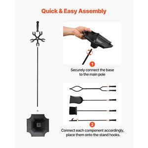 Set di 5 Utensili per Caminetto in Metallo, Supporto a Cinque Punte per Legna da Ardere, Include Pinze, Paletta per Cenere, Spazzola, Pala per Braciere in Ferro Battuto - Product Image 6