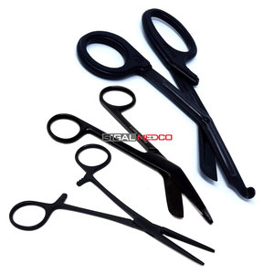 Ciseaux de secouriste noir enduit, ensemble de 3 pièces : ciseaux à pansements 5,5 pouces, hémostatique droit 5,5 pouces, pour premiers secours médicaux d'urgence - Product Image 1