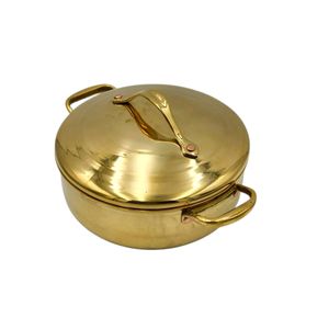 Casserole en laiton de luxe artisanale de qualité supérieure, 10,5 pouces, robuste, avec poignées et couvercle, design élégant et épais, laiton véritable de Thaïlande - Product Image 2