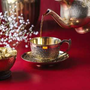 Luxury Brass Tea <b>Set</b> with <b>Teapot</b>, Cups, Saucers and Serving Tray – Traditional Indian Handcrafted Brass Tea & Coffee <b>Set</b> - Product Image 1