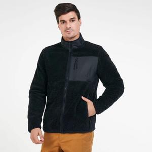 Veste en polaire sherpa noire personnalisée avec poches contrastées sur la poitrine, col montant, fermeture éclair intégrale, poches avant pour les marques de vêtements américaines, britanniques et européennes - Product Image 3