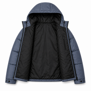 Blouson matelassé à capuche de haute qualité avec matelassage horizontal large, doublure noire, poche intérieure zippée, chaud, pour l'hiver, style streetwear décontracté - Product Image 5