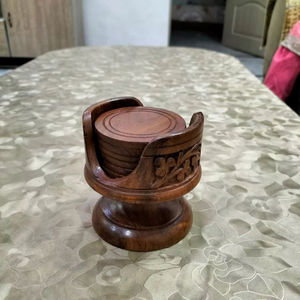 Wooden Coasters Round Modern Design Eco-Friendly Craftsmanship Set with Holder - Product Image 6