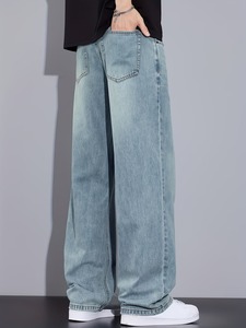 Jeans de Mezclilla Anchos con Tinte Vintage para Hombre |   Pantalones Azules Holgados y Relajados |   Ropa Casual de Verano Ligera de Pierna Recta para Calle - Product Image 6