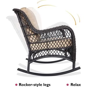Fauteuil à bascule d'extérieur en rotin kaki avec coussins moelleux et structure en acier - Product Image 4