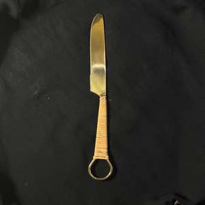 Stainless Steel Gold PVD coated <b>Flatware</b> Set of 4 Cutlery Spoon Fork Knife Rattan Handle Classic Wedding Rental Cutlery - Product Image 2