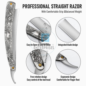 Stainless Steel New Style <b>Straight</b> Shaving <b>Razors</b> with Wood Handle High Quality Reusable & Durable Custom Color Options - Product Image 3
