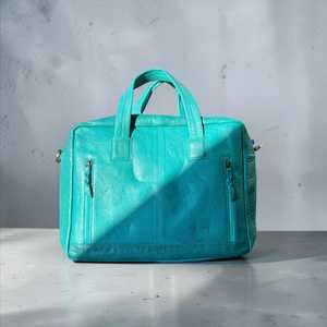 Turquoise Genuine <b>Leather</b> <b>Soft</b> <b>Bag</b> With Cowhide Panel And Embossed Pockets Fashion Women's Daily Multi-Functional Handbag - Product Image 4