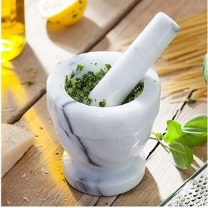 Natural Marble Mortar And Pestle Set For Crushing Pepper <b>Garlic</b> Ginger And Making <b>Fresh</b> Spice Blends Easily - Product Image 1