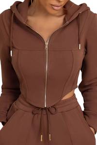 Conjunto de sudaderas cortas personalizadas de dos piezas con tela suave, ajuste flexible y estilo sencillo para mujer - Product Image 6