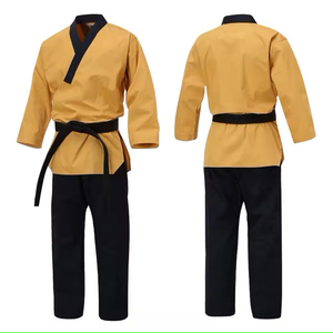Taekwondo Uniform Adult Unisex 100% Cotton Durable 400g Yellow Top Black Pants Regular Fit Breathable Martial Arts Wear - Product Image 4