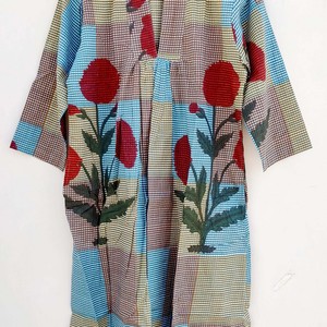 Women's <b>Summer</b> Casual Eco-Friendly Block Printed Floral Bohemian Hand Woven Maxi <b>Dress</b> <b>with</b> Button Decoration 3/4 Sleeve <b>Pockets</b> - Product Image 3