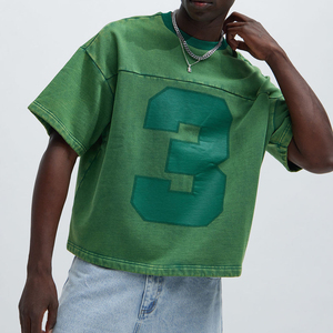 High Quality Short Sleeve Distressed T-shirts Custom Graphic Number Green Oversized Vintage Washed T-shirt For Men - Product Image 1