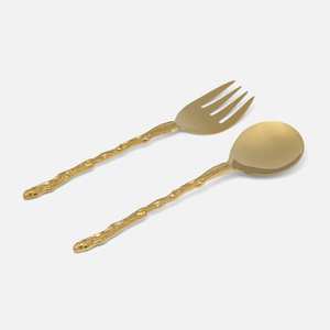 Duo de cuillères et fourchettes à salade modernes en métal minimaliste avec finition polie élégante, ustensiles de cuisine en métal pour servir la salade. - Product Image 1