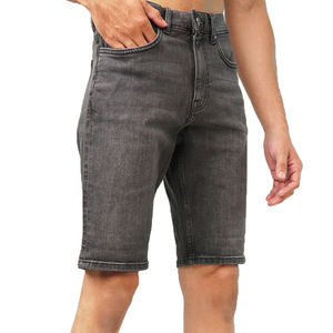 Shorts en jean délavé gris foncé pour homme, taille haute, coupe droite, décontracté, respirant, en coton, style Bermuda, idéal pour l'été - Product Image 3
