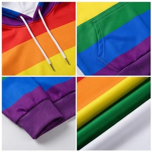 Rainbow Striped Hooded Sweatshirt Men Casual Knitted <b>Polyester</b> <b>Hoodie</b> With Front Pocket Regular Fit Spring Wear - Product Image 4