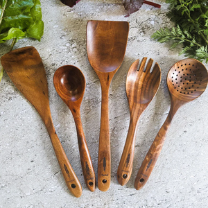 <b>Wood</b> <b>Spoon</b> <b>Set</b> 5 Pcs Natural Teak <b>Wood</b> Cooking Utensils <b>Set</b> for Kitchen, <b>Spoon</b> <b>Set</b> By B H Brothers - Product Image 3