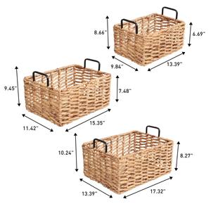 Ensemble de 3 paniers de rangement en jacinthe d'eau avec poignées métalliques, faits à la main, vente en gros, écologiques, fabriqués au Vietnam - Product Image 2