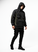 Veste tactique surdimensionnée coupe-vent streetwear couleur unie polyester nylon vêtements d'extérieur d'hiver pour homme à capuche
