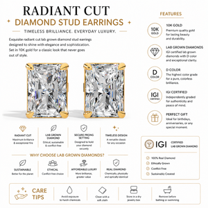 Boucles d'oreilles de luxe en diamants de laboratoire certifiés IGI |   Coupe ovale 9x7mm Couleur D |   Boucles d'oreilles solitaires en or 10 carats avec diamant à quatre griffes - Product Image 2