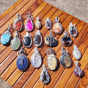 Pendentifs en pierres précieuses enroulés de fil de laiton, faits à la main, en pierre naturelle, plaqués argent, bijoux bohèmes, breloques pour colliers, pour femmes et hommes, vente en gros - Product Image 3