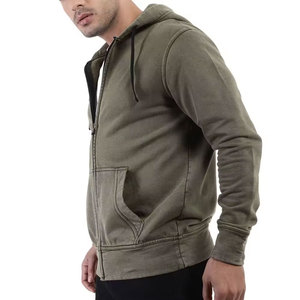 Sweat-shirt à capuche zippé vert olive pour homme, coupe classique, tricoté, couleur unie, vêtement d'automne décontracté - Product Image 4