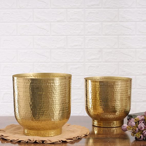 Macetas Metálicas Doradas con Textura Martillada Profunda y Macetas de 8 Pulgadas (Diámetro) para Decoración de Sala de Estar y Dormitorio - Product Image 3