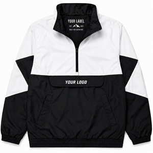 Blouson de sport pour homme noir et blanc, coupe racer, avec fermeture éclair quart de tour, coupe-vent, style sportif, pour l'automne, avec poches - Product Image 1