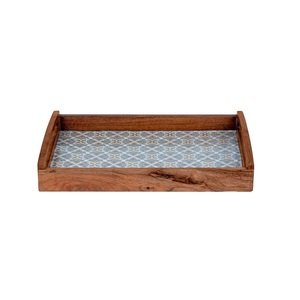 Plateau de service en bois imprimé motif géométrique bleu et or à prix réduit, plateaux décoratifs en bois en gros pour commandes en gros - Product Image 3
