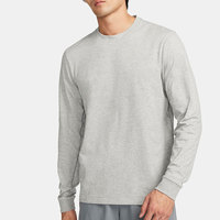 Herenshirt, grijs, lange mouwen, O-hals, regular fit, casual, jersey katoen, effen kleur, uni, gebreid.