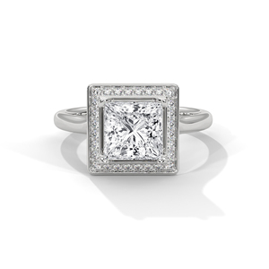 Bague de fiançailles en moissanite taille princesse, or blanc, sertie pavé, bijoux classiques géométriques pour femme - Product Image 1