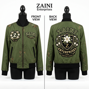 Chaqueta Bomber Unisex 220 GSM de Poliéster/Nylon, Cortavientos, con Capucha y Ribete de Piel, Bordado Chenille Personalizado, Aplique - Product Image 1