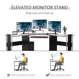 Scrivania per Computer ad angolo da 69 \ "con supporto per Monitor rialzato e supporto per CPU rotante vassoio per tastiera nero e piano in vetro - Product Image 4