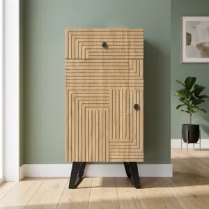 Minimalist Wooden Bathroom <b>Cabinet</b> with 1 Drawer and 1 Door Storage Unit Mango Wood Finish Freestanding Design - Product Image 5