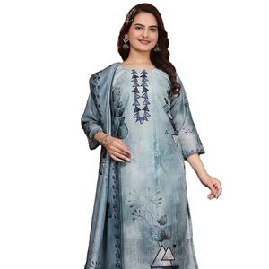 Heavy Digital Silk Embroidery Multi Color Quick Dry Casual All Seasons Silk Dupatta Set <b>Kurtis</b> for Wholesale - Product Image 2
