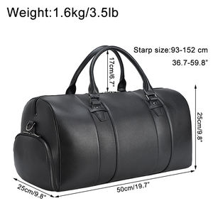 Sac de voyage en cuir véritable noir uni de luxe avec poignées supérieures et caractéristiques de durabilité - Product Image 2