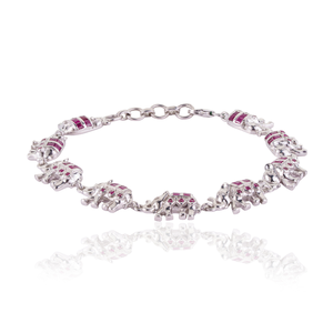 Bracelet à maillons en argent sterling 925 avec rubis naturel et diamant, motif éléphant porte-bonheur, prix de gros pour femmes - Product Image 3
