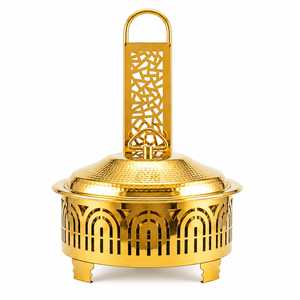 Luxury Gold Plated Stainless Steel Chafing Dish <b>Buffet</b> <b>Warmer</b> Lift Top Food Holding Casserole 24cm Diameter Dishwasher Safe for - Product Image 1