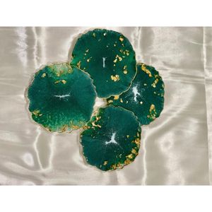Sous-verres en résine avec paillettes dorées, forme florale festonnée, protège-tables pour tasses à café, thé, mugs, maison et bureau - Product Image 1
