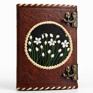 Hand Painted <b>Leather</b> Journal Floral Art Vintage Brown <b>Notebook</b> Metal Lock Handmade <b>Refillable</b> Writing Diary 8x6 - Product Image 4