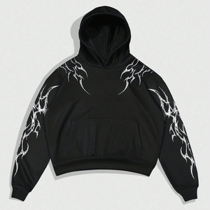 Sweat à capuche unisexe noir personnalisé, coupe oversize, avec motif œil rouge, en molleton épais, style gothique cyber streetwear - Product Image 6