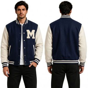 Vestes de sport décontractées en mélange de laine gris anthracite, style streetwear, avec coutures haute densité, style Letterman Varsity - Product Image 2