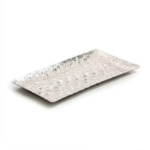 Plateau décoratif rectangulaire martelé argenté, ensemble de 2, en aluminium, plateaux de service en métal - Product Image 5