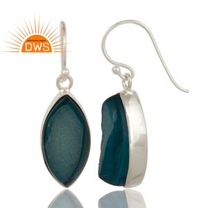 Marquise Blue Druzy Agate Boucles d'oreilles en argent sterling Dangle Hook Boucles d'oreilles Gemstone Jewelry Supplier Classic Collection - Product Image 3